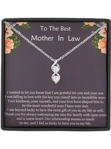To The Best Mother in law Double Heart Zircon Pendant Necklace with Card and Gift Box, Mother's Day Birthday Christmas Gift