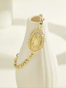 Elegant Virgin Guadalupe Pendant Bracelet, Luxurious Copper Plated 14k, Women's Daily Party Jewelry Gift