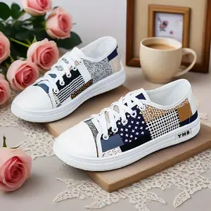 Women's Patchwork Canvas Low-Top Sneakers |   Mixed Pattern Design White Sole Casual Daily/Outing Comfort Shoes
