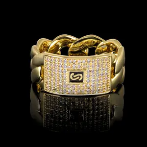 18k Gold Zircon Cuban Ring Niche High-end Feel Ring Accessories Men's Jewelry Christmas Gift