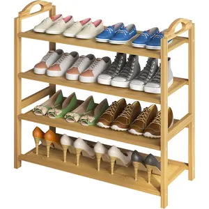 Bamboo Shoe Rack 4-Tier Shoe Organizer Entryway Shoe Shelf