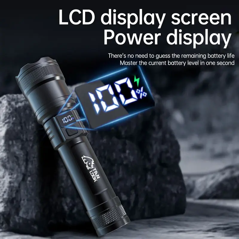Tanlook High Lumens Rechargeable Compact Flashlight Torches with LCD Digital Screen - Power Level on LCD, See Your Battery Display, Portable EDC Handheld LED Survival Light for Camping, Hiking, Recharge & Reuse Led Lights