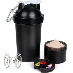 Shaker Bottle 18OZ Protein Shaker Bottles with Powder Storage & Pill Case 500ML GYM Shaker Cup for Protein Mixes with Mixing Ball Leak Proof Mixer Bottle for Pre Workout,(white)