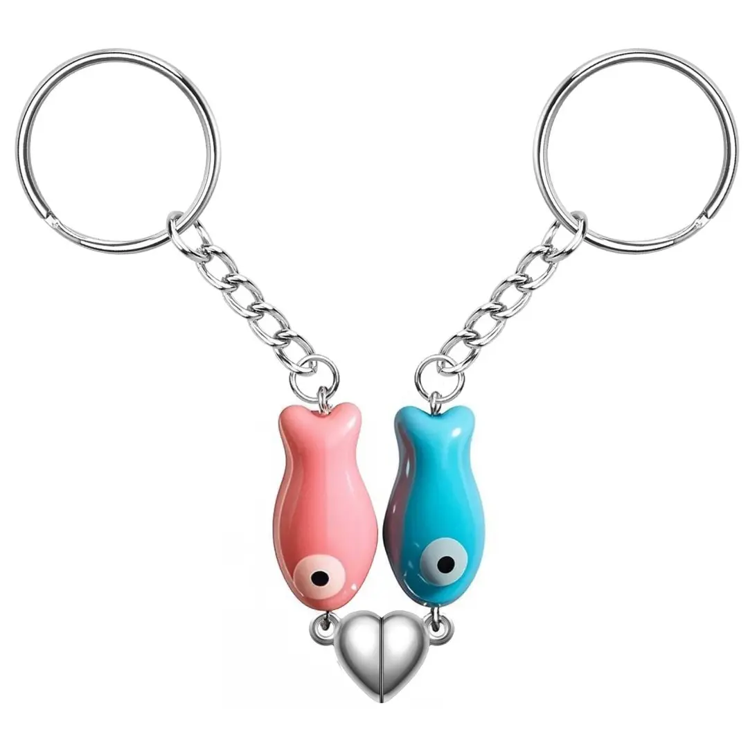 2Pcs Keychain Set for Couples, Handmade Ceramic Connecting Design with Magnetic Heart, Detachable Pair for Valentine's Day Romance, Birthday Gift, Casual, Hand-Glazed, Magnetic Click, Anniversary, Christmas, Commute, 2Cm, Daily, Matching Keychains, Alloy,