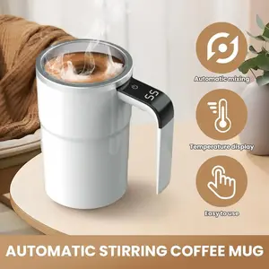 Self Stirring Mug, Rechargeable Auto Magnetic Coffee Mug with Digital Display, Mixing Cup for Milk/Cocoa at Office/Kitchen/Travel Drinkware Tumbler Arctic White