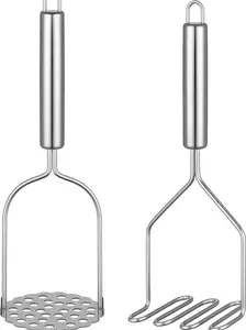 2PCS Mashed Potato Masher - Stainless Steel Potato Smasher, Masher Kitchen Tools & Utensils for Avocado, Bean, Salad, Vegetables, Fruit, Food, Meat Smasher Tool for Ground Beef