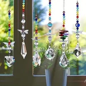 6 Piece Crystal Ball Prism Light Catcher Set, Hangable Decorative Rainbow Maker with Butterfly Pendant Decor, Home Office Garden Room Window Hanging Decoration Gift