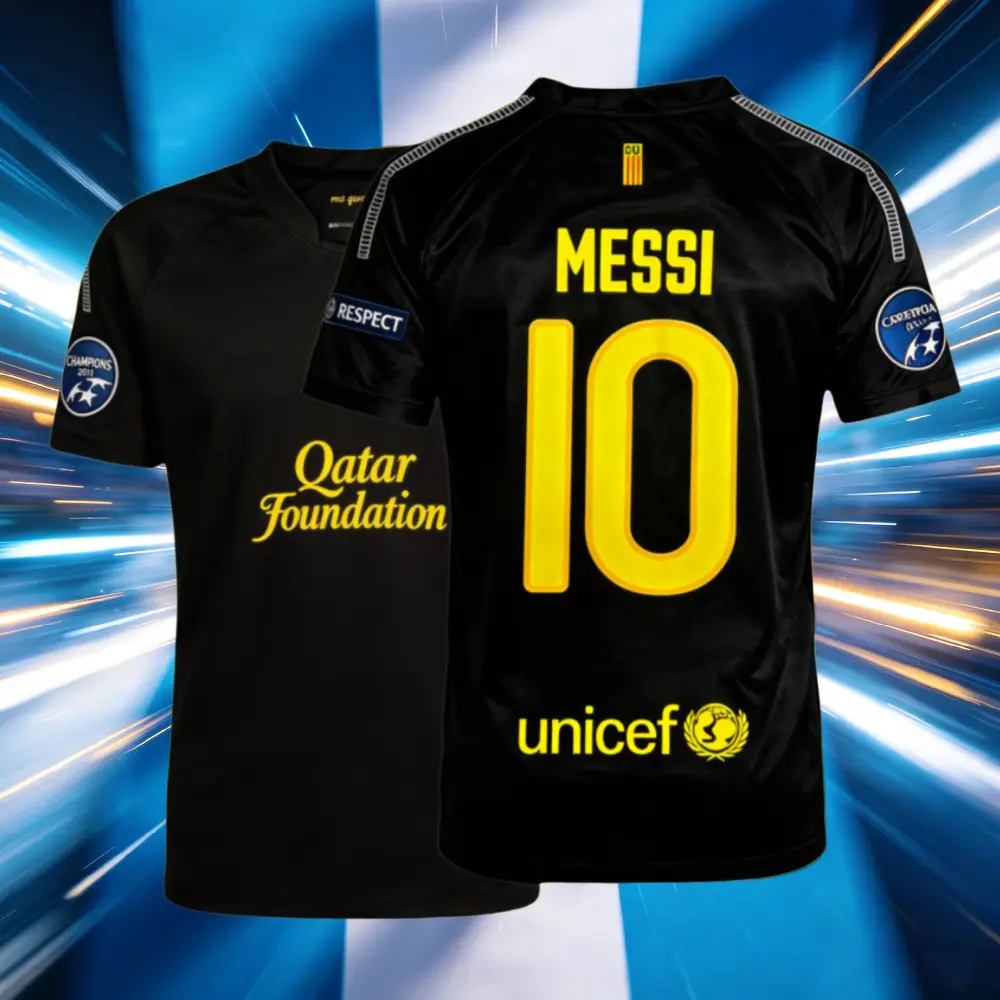 11 12 Retro Second Away Black No.10 Messi Short Sleeve Soccer Jersey