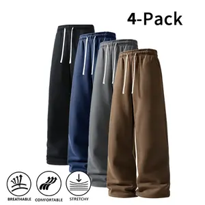 4-Pack Autumn & Winter Styles Cloud-Soft & All-Day Comfort Wide-Leg Pants | Breathable stretch sweatpants for gym, jogging, and everyday casual versatile trouser