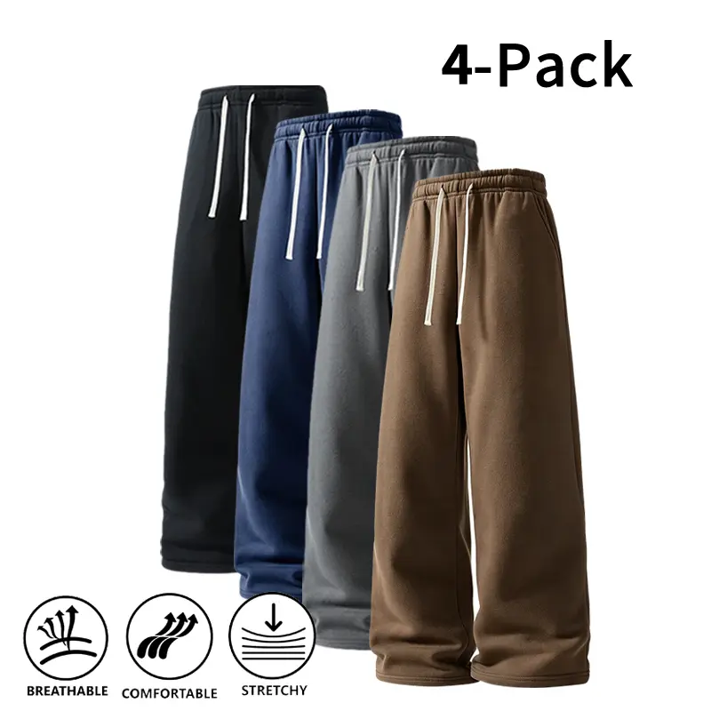 4-Pack Autumn & Winter Styles Cloud-Soft & All-Day Comfort Wide-Leg Pants | Breathable stretch sweatpants for gym, jogging, and everyday casual versatile trouser