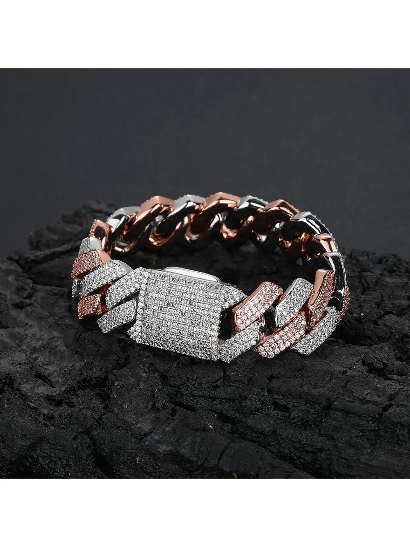 20mm Rose Gold With Silver Plated Cuban Link Chain Hip Hop Iced Out Diamond Bracelet Necklace Fine Jewelry for Men Women Diamond Encrusted Bracelet Cuban Link Bracelets