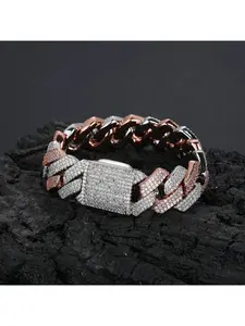 20mm Rose Gold With Silver Plated Cuban Link Chain Hip Hop Iced Out Diamond Bracelet Necklace Fine Jewelry for Men Women Diamond Encrusted Bracelet