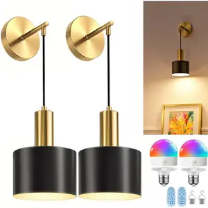 2-pack Nordic black/black gold RGB bulb wall lamp adjustable Wall Mounted Lights home decor lighting RGB iron art rechargeable bedside lamp suitable for living room bedroom dining room coffee shop corridor, Modern Mood Lighting