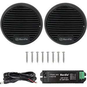 Herdio 3" Marine Bluetooth Speakers Black Waterproof Stereo with 140W Max Power Compact Amplifier for Boats Motorcycles Hot Tubs