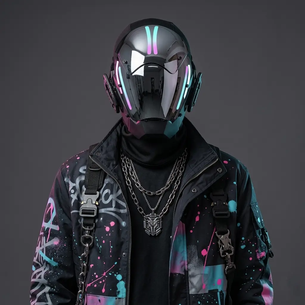 COSTRIBE Reflective Full Face CyberPunk Helmet,Halloween Mask, Adjustable Comfort Mask for Cosplay Halloween Party outdoor face masks fun Mecha Cyberpunk face mask