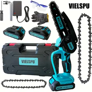 Vielspu Mini Chainsaw, 6-inch Mini Chainsaw Cordless, Handheld Electric Power Chain Saw with 2 Batteries, for Tree Trimming Wood Cutting, Best Gifts for Father, Dad, Husband, Men