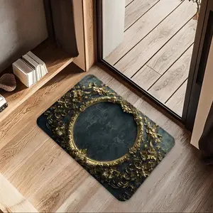 Elegant golden ornate mirror frame, Flannel bath mats, Soft Flannel Backing, kitchen floor mats, bedroom mats, pet mats, suitable for bathrooms, kitchens, living rooms, laundry rooms, dining rooms, fatigue relief, ideal gifts