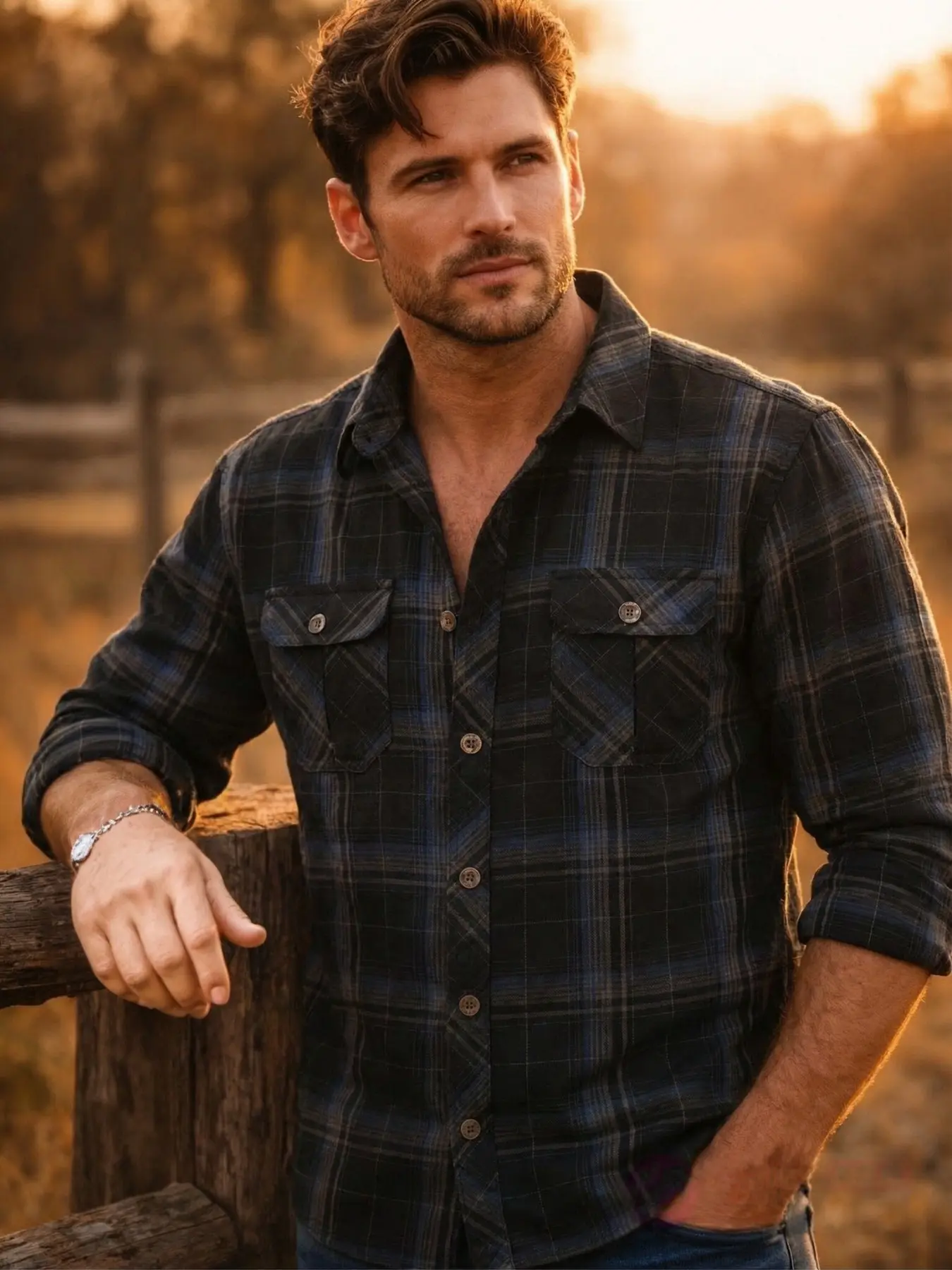 Men's American Vintage Classic Rugged Style Heavyweight Flannel Plaid Collared Long Sleeve Shirt, Dual Patch Pockets, Wrinkle-Resistant, Durable, Relaxed Fit