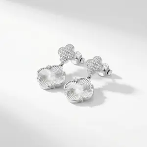 Real silver Clover Earrings Fine Silver 925