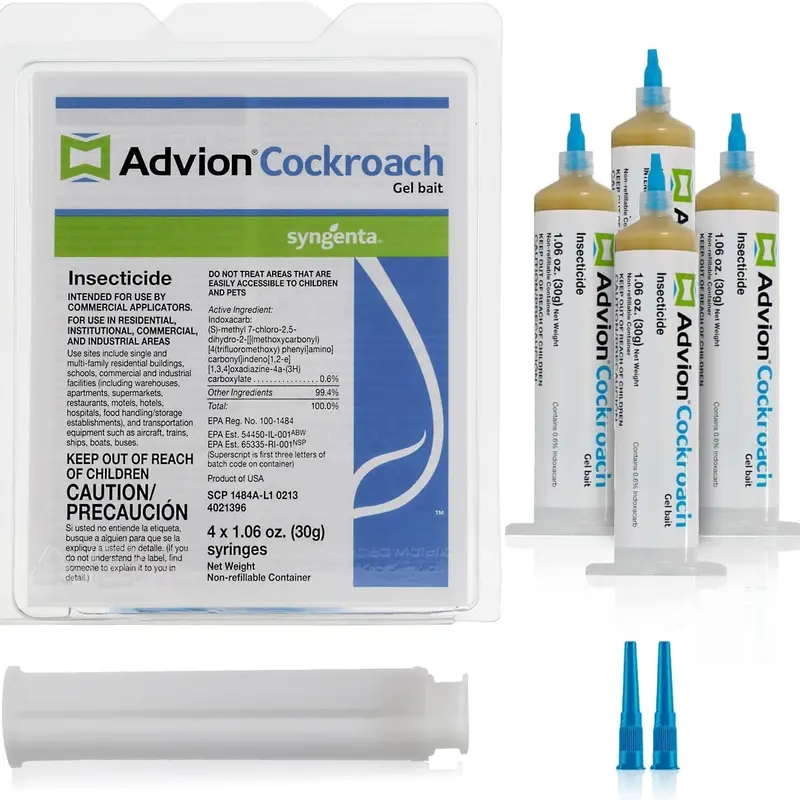 Advion cockroach bait gel - 4 tubes x 30 grams with 1 syringe and 2 tips for insect control, indoor and outdoor use