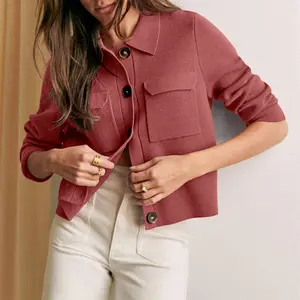 Shy Velvet Women 2024 Shackets Jacket Patch-Pocket Sweaters Merino Cardigan Open Front Button Down Cropped Jackets