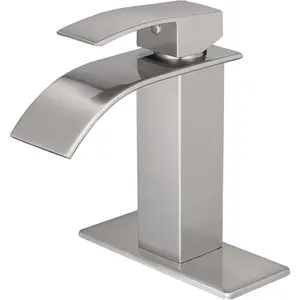 Bathroom Faucets Brushed Nickel Waterfall Bathroom Sink Faucet Modern Single Handle Bathroom Faucet for 1 or 3 Holes with Deck Plate