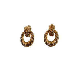 Pre-owned Christian Dior Vintage Gold Tone Twisted Hoop Clip On Earrings – Made in Germany