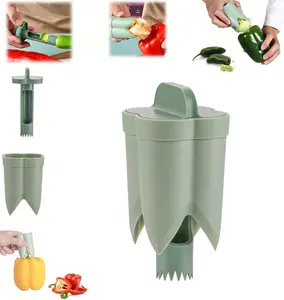 2-in-1 Pepper Seed Corer Remover Kitchen Utensil - Serrated Edges, Ergonomic Handle, Vegetable Cutter, Fruit Removal Corers, Green Fruit & Vegetable Coring Slicer