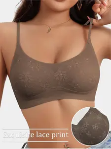 1-pack women's wire-free bra with lace trim, comfortable, breathable, elegant, and seamless design, suitable for outdoor sports, Wireless Sports Bras. Elegant and soft.
