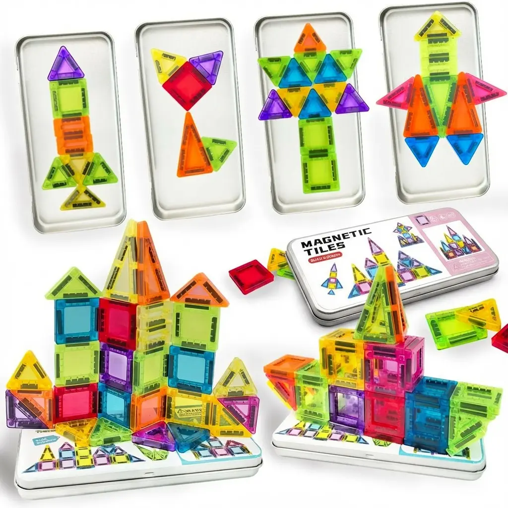 26/42 magnetic building blocks, Magnetic construction set, Magnetic tiles set, packed in a window tin box, suitable for STEM toys, educational puzzles for boys and girls, for children over 3, birthday and Easter gifts, Creative Magnetic Blocks