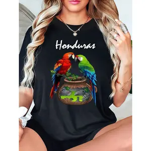 "Honduras" Parrots & Cultural Landscape Tee, Central American Heritage T - Shirt