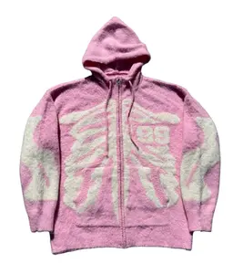 Pink Skeleton Mohair Zip Up