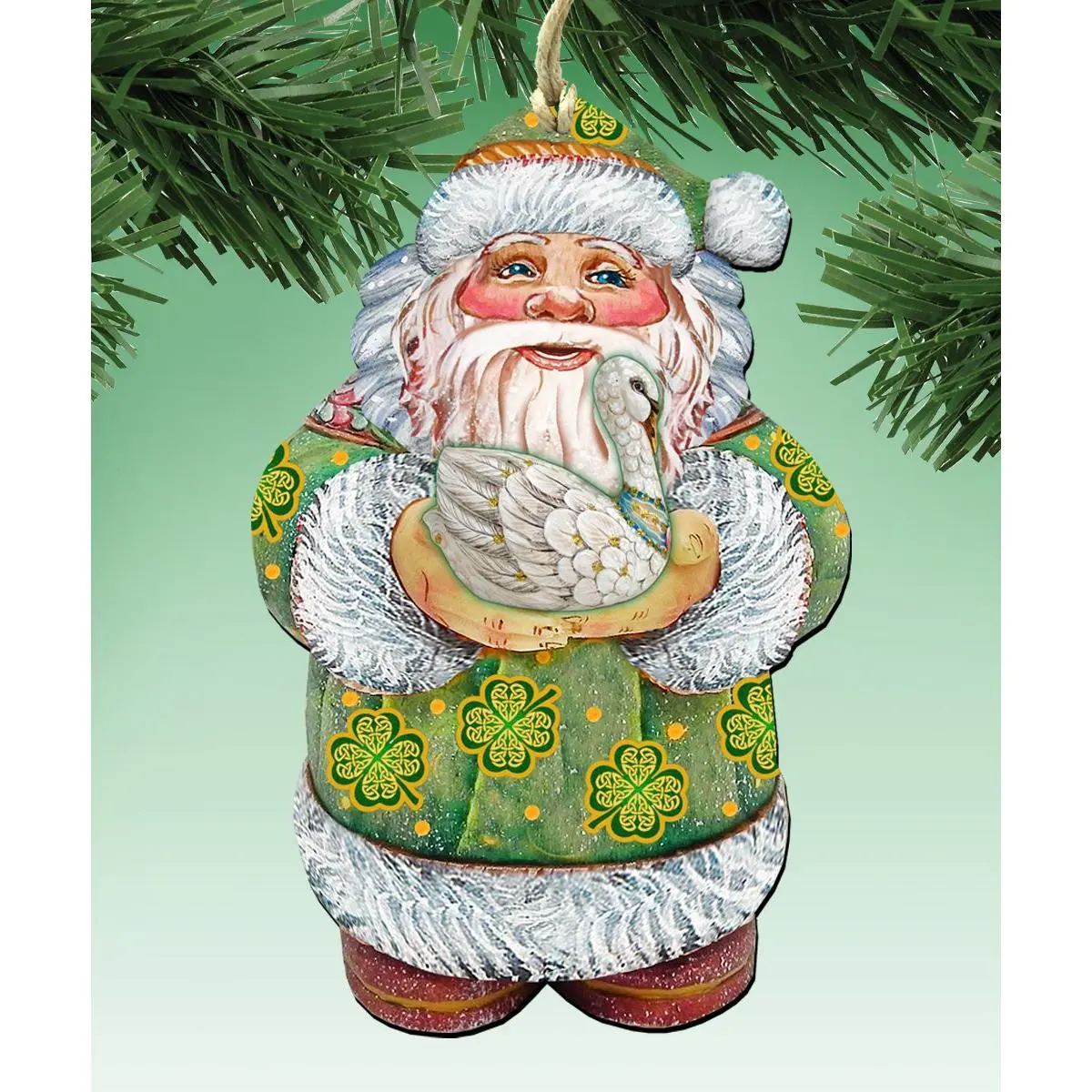 Celtic Swan Santa Wooden Christmas Ornament Set of 2, Festive Home Decor Gift for Holiday Celebrations