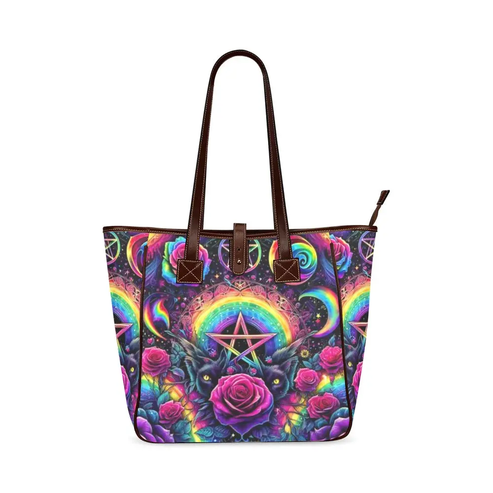 Witchy Rainbow Print Tote Bag,women's purse,ladies bag,