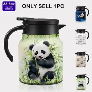 Cute Panda Print Tea Pot, 33.8oz/1000ML Insulated Coffee Mug, Dual Layer Vacuum Stainless Steel, Portable with Handle, Perfect Gift