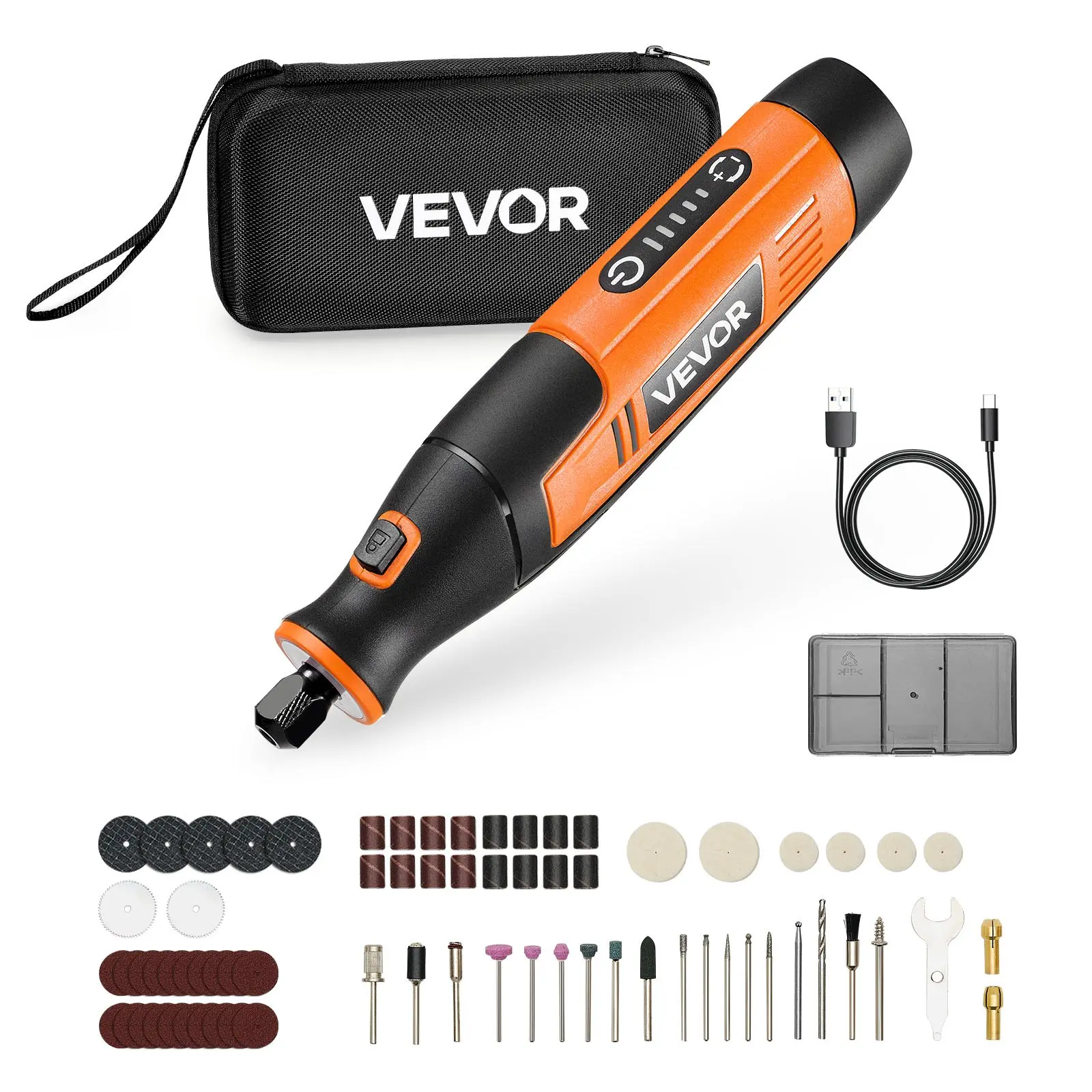 【DealsForYouDays】VEVOR 73-Piece Cordless Rotary Tool Kit, DC4V Portable Mini Power Rotary Tool, 5-Level Speed 7000-20000 RPM Multi-Purpose DIY Tools for Engraving, Sanding, Polishing, Carving, Cutting, DIY Crafts, Tool Accessories, Complete Tool Set