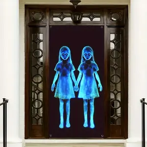 Zombie Horror Gothic Haunted House Door Banner, 2D Flat Polyester Halloween Decoration, Indoor Outdoor Party Decor, 35.43x70.86 Inch