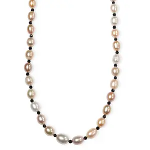 Multi Color Freshwater Pearl and Garnet 8 ctw Necklace in Rhodium Over Sterling Silver 18 Inches Christmas Gifts