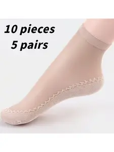 10 pcs (5pairs) Women's Casual Fit Ice-Feel Breathable Womenswear Socks, High Elasticity Quick-Dry Lightweight, Non-Tangling Thin Silk-Like Stockings for Daily Wear