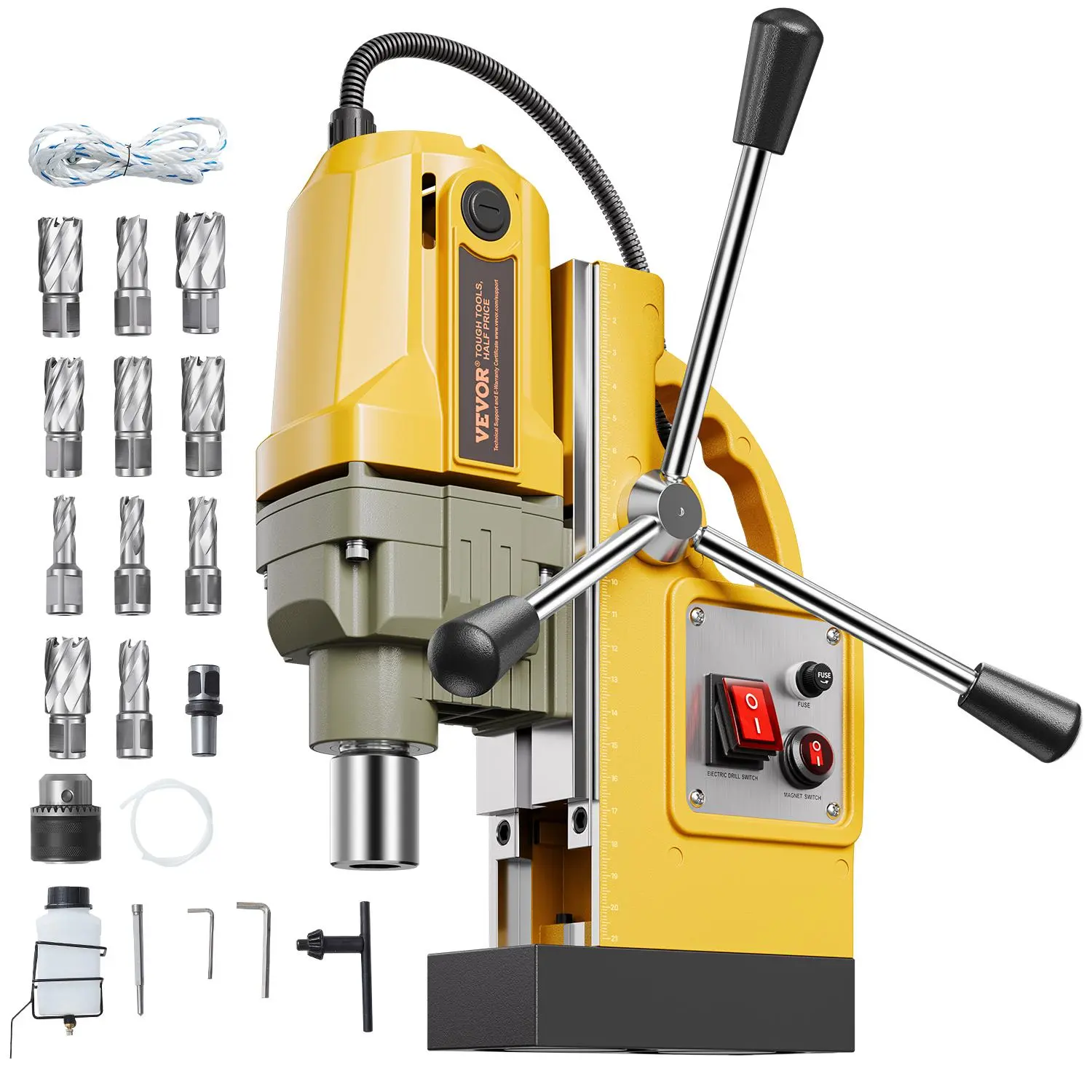 【summerfinds】VEVOR Magnetic Drill, 1400W Motor 1.6 in Boring Diameter, 2810 lbf Portable Electric Mag Drill Press, with 11 Coring Bits, 800 RPM Speed, Drilling Machine for Metal Surface, Home Improvement Industry