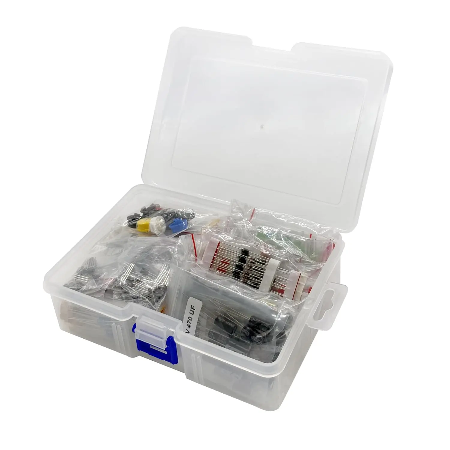 Electronic Component Assortment Kit, Total 1410 count, Metal Film Resistors, LED Diodes, Common Diodes, Electrolytic Capacitor, Ceramic Capacitors, Transistors for Electronics DIY Project