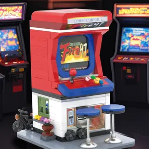 Blue Retro Street Fighter Arcade Block Set, Assembled Mini Game Machine, Miniature Arcade, Desk Ornament, Birthday Christmas Gift for Boys Gamers