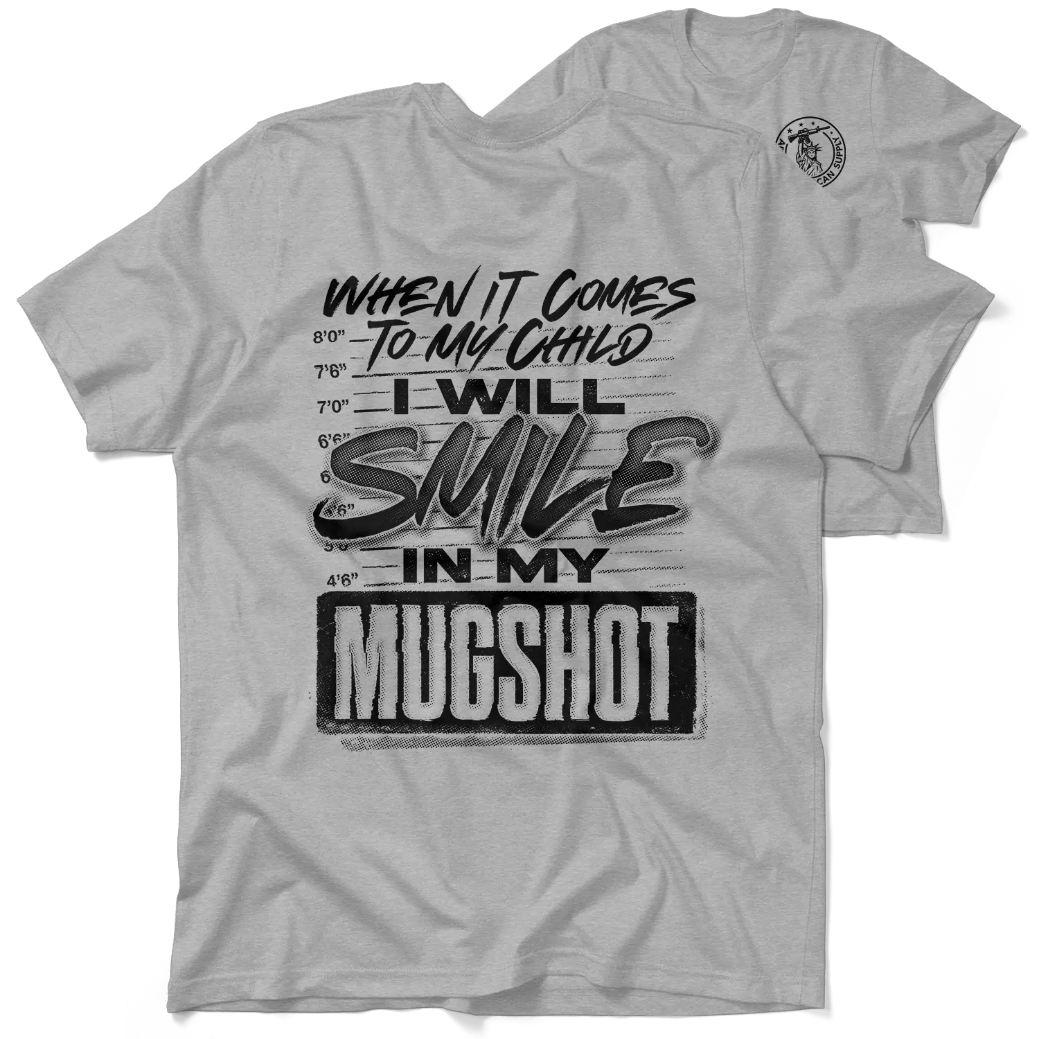 Mugshot Heather Gray T-Shirt Jersey Men's 30-Day Guarantee Quality Cotton/Poly Blend with Blue Collar - Menswear, Top Apparel Streetwear, Graphic Tees