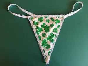 Women White HAPPY ST PATRICKS DAY Shamrocks Gstring Thong Sexy Ireland Underwear