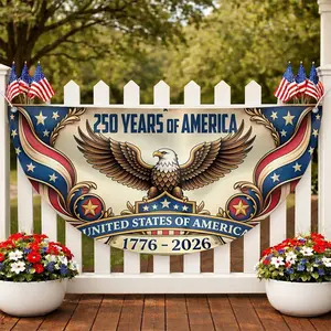 United States polyester semi-circular fence banner celebrating the anniversary (1776–2026), featuring an American eagle flag design; a patriotic gift for the United States’ Independence Day decorations.