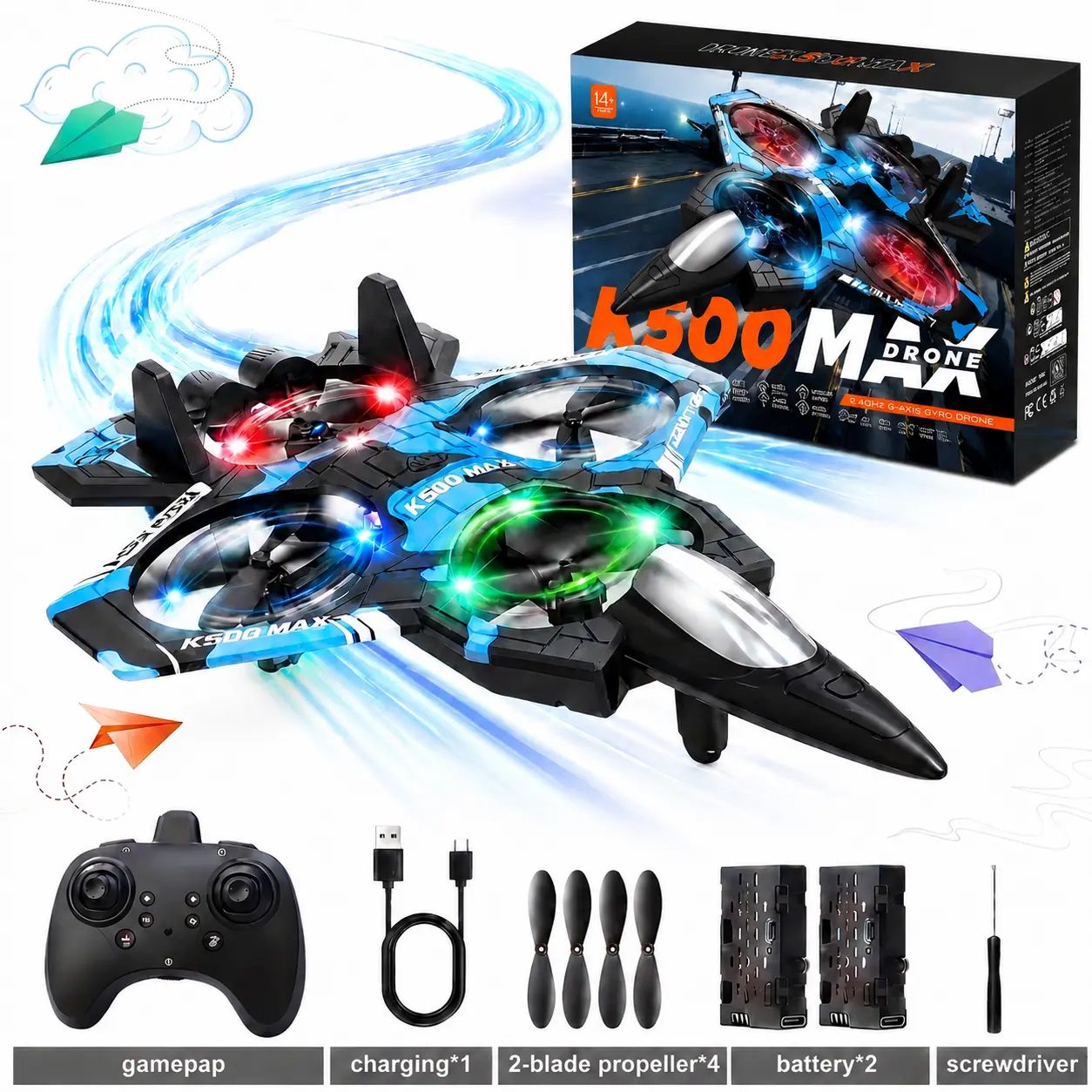 Popular kids RC flying toy, durable EVA foam fighter jet with multiple flying modes. Adjustable flying speed and awesome stunt rotation design, full set with rechargeable 2PC battery, suitable for summer camp, courtyard play and children surprise gifts.