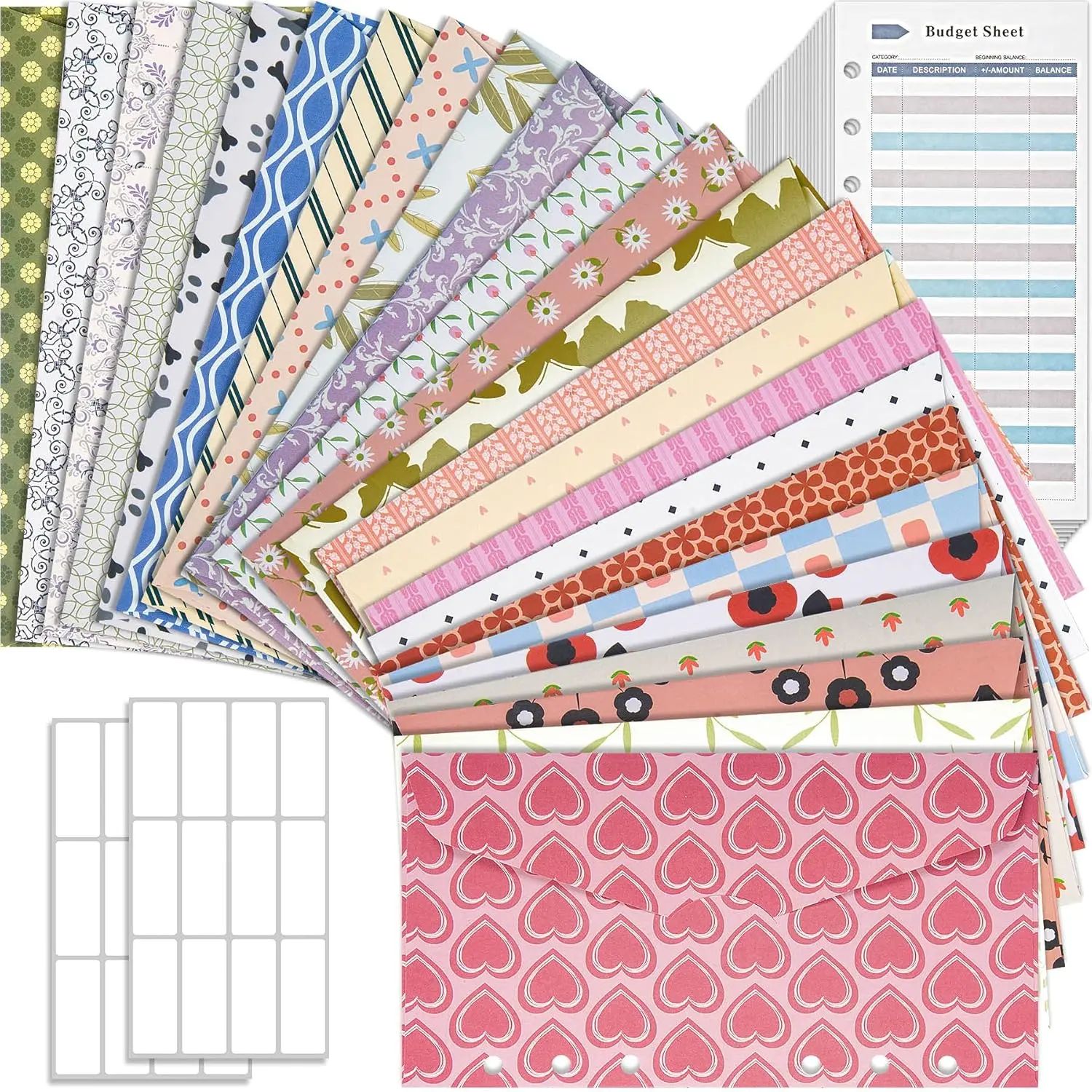 Cash Envelope for Budgeting, 24 Pcs Assorted Colors A6 6-Ring Budget Binder Envelopes + 24 Pcs Expense Tracker Sheets, Money Trackers Cash Savings Inserts for Financial Planner
