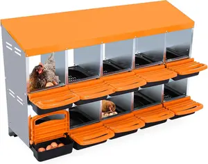 10-Hole Orange Chicken Nesting Box Roll-Away Egg Collection System with Ventilation Holes  Rustproof Plastic Tray Keyhole Mounting  Chicken Laying Box for Hen or Duck