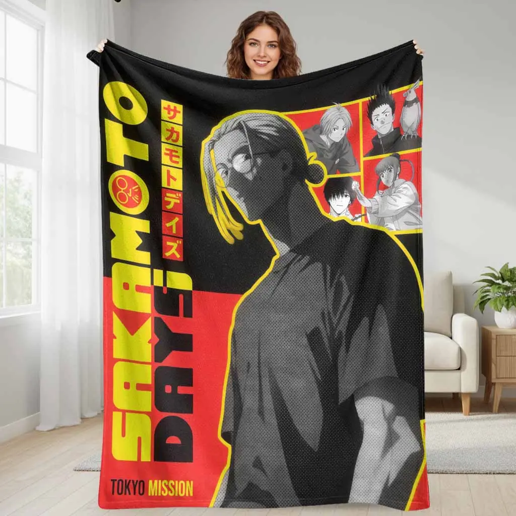 Sakamoto Style Flannel Throw Blanket - Tokyo Mission Anime Print, 30*40 Inches, Soft, Cozy, Warm, Lightweight, Breathable, Wrinkle-Resistant, Anti-Pilling, Multi-Size, Indoor/Outdoor, for Camping, Car Use, Business Trips, Valentine's Day Gift Decor