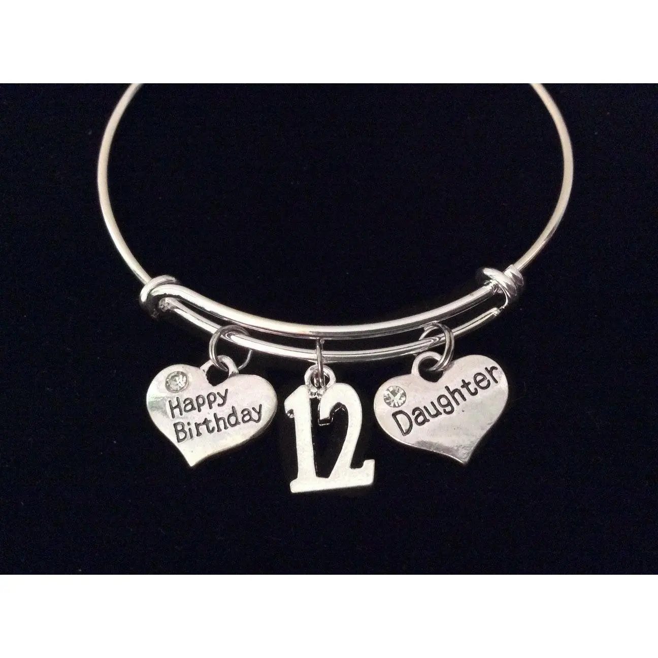 Daughter Happy Birthday 12th Expandable Charm Bracelet Adjustable Bangle Trendy Gift (Other Numbers Available)